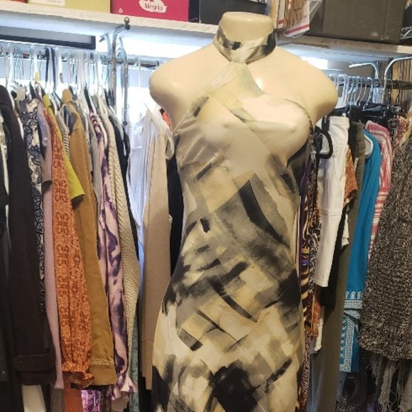 Free People Black, White, and Cream Abstract Gown NWT Size M - Picture 2 of 8